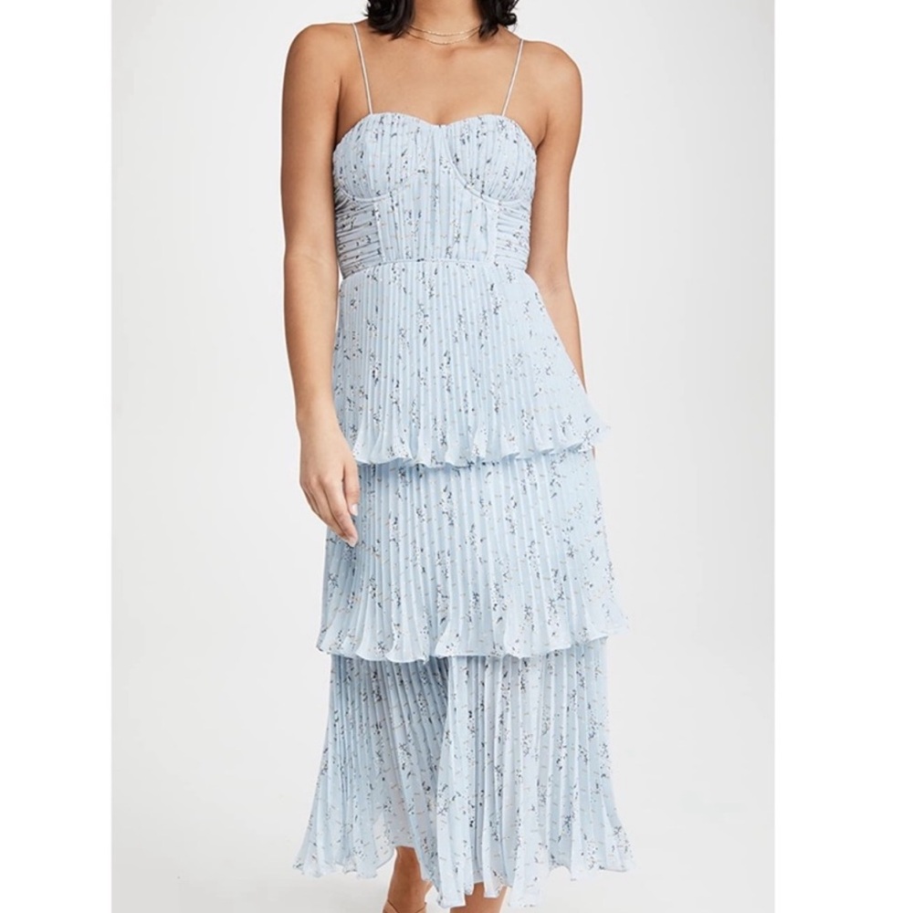 Self-Portrait Blue Strapless Tiered Maxi Dress